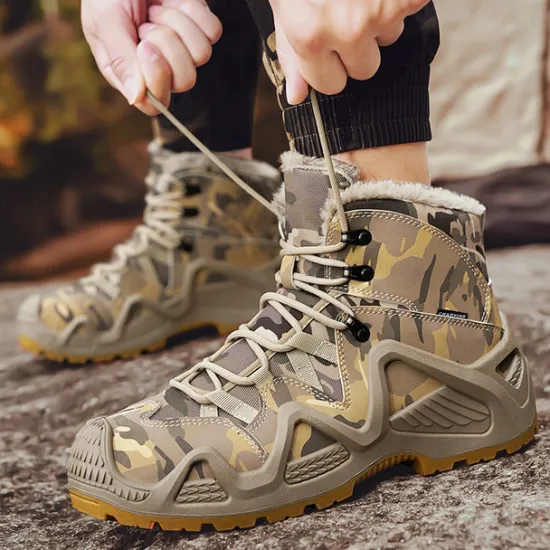 Best OUKU Men's Camouflage Winter Hiking Boots with Fur Lining – Waterproof Insulated Outdoor Snow Boots Khaki