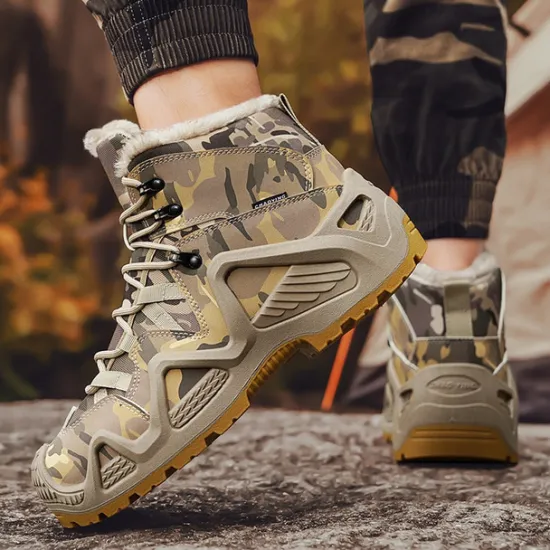 Best OUKU Men's Camouflage Winter Hiking Boots with Fur Lining – Waterproof Insulated Outdoor Snow Boots Khaki