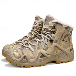 Best OUKU Men's Camouflage Winter Hiking Boots with Fur Lining – Waterproof Insulated Outdoor Snow Boots Khaki