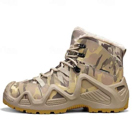 Best OUKU Men's Camouflage Winter Hiking Boots with Fur Lining – Waterproof Insulated Outdoor Snow Boots Khaki