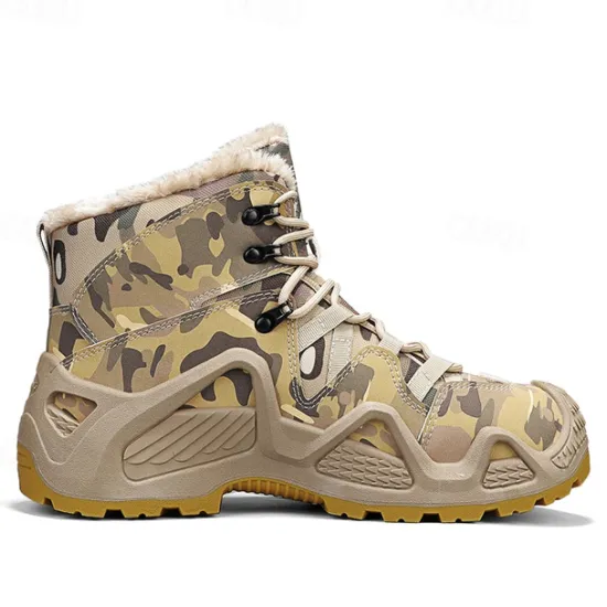 Best OUKU Men's Camouflage Winter Hiking Boots with Fur Lining – Waterproof Insulated Outdoor Snow Boots Khaki