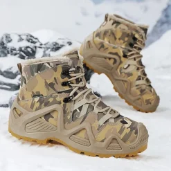 Best OUKU Men's Camouflage Winter Hiking Boots with Fur Lining – Waterproof Insulated Outdoor Snow Boots Khaki