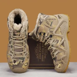 Best OUKU Men's Camouflage Winter Hiking Boots with Fur Lining – Waterproof Insulated Outdoor Snow Boots Khaki