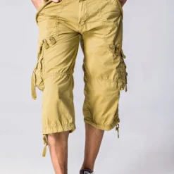 Sale OUKU Men's Capri Cargo Shorts Cargo Shorts Capri Pants Shorts Summer Shorts Multi Pocket Flap Pocket Plain Comfort Wearable Knee Length Outdoor Sport Daily Fashion Casual Army Green Red