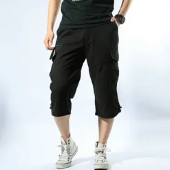 Sale OUKU Men's Capri Cargo Shorts Cargo Shorts Capri Pants Camo Shorts Shorts Pocket Plain Camouflage Comfort Breathable Outdoor Daily Going out Fashion Casual Camouflage Black Black