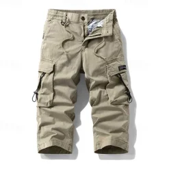 Hot OUKU Men's Capri Cargo Shorts Capri Pants Drawstring Elastic Waist Multi Pocket Plain Comfort Wearable Calf-Length Outdoor Sport Daily Fashion Casual Black Khaki