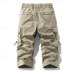 Hot OUKU Men's Capri Cargo Shorts Capri Pants Drawstring Elastic Waist Multi Pocket Plain Comfort Wearable Calf-Length Outdoor Sport Daily Fashion Casual Black Khaki