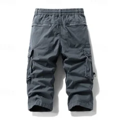 Hot OUKU Men's Capri Cargo Shorts Capri Pants Drawstring Elastic Waist Multi Pocket Plain Comfort Wearable Calf-Length Outdoor Sport Daily Fashion Casual Black Khaki