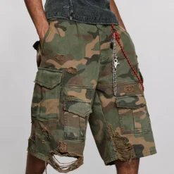 New OUKU Men's Capri Cargo Shorts Cargo Shorts Capri Pants Cut Out Multi Pocket Camouflage Comfort Wearable Calf-Length Outdoor Sport Daily Fashion Casual Camouflage Green