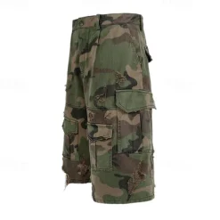 New OUKU Men's Capri Cargo Shorts Cargo Shorts Capri Pants Cut Out Multi Pocket Camouflage Comfort Wearable Calf-Length Outdoor Sport Daily Fashion Casual Camouflage Green