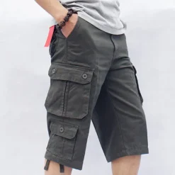 Discount OUKU Men's Capri Cargo Shorts Leg Drawstring Multi Pocket Plain Calf-Length Streetwear Classic Style Black Army Green