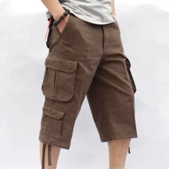 Discount OUKU Men's Capri Cargo Shorts Leg Drawstring Multi Pocket Plain Calf-Length Streetwear Classic Style Black Army Green