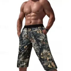 Clearance OUKU Men's Capri Pants Camo Shorts Summer Shorts Pocket Drawstring Elastic Waist Graphic Camouflage Camo / Camouflage Comfort Breathable Calf-Length Outdoor Vacation Sport Casual Yellow Sky Blue
