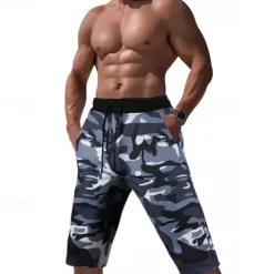 Clearance OUKU Men's Capri Pants Camo Shorts Summer Shorts Pocket Drawstring Elastic Waist Graphic Camouflage Camo / Camouflage Comfort Breathable Calf-Length Outdoor Vacation Sport Casual Yellow Sky Blue