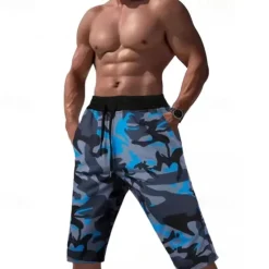 Clearance OUKU Men's Capri Pants Camo Shorts Summer Shorts Pocket Drawstring Elastic Waist Graphic Camouflage Camo / Camouflage Comfort Breathable Calf-Length Outdoor Vacation Sport Casual Yellow Sky Blue
