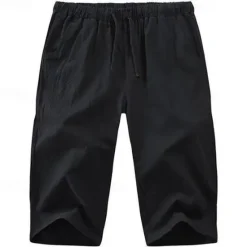 Clearance OUKU Men's Capri Pants Linen Shorts Summer Shorts Beach Shorts Pocket Drawstring Elastic Waist Plain Comfort Breathable Calf-Length Vacation Holiday Beach Hawaiian Boho Black White