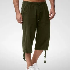 Best OUKU Men's Capri Pants Linen Shorts Summer Shorts Beach Shorts Pocket Elastic Waist Drawstring Plain Soft Breathable Calf-Length Sports Outdoor Casual Black Blue
