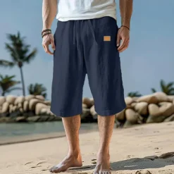 Best OUKU Men's Capri Pants Linen Shorts Summer Shorts Beach Shorts Pocket Drawstring Elastic Waist Plain Comfort Breathable Calf-Length Vacation Holiday Beach Hawaiian Boho Black White Micro-elastic