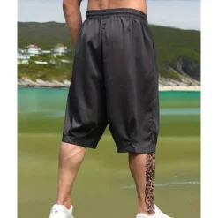Sale OUKU Men's Capri Pants Summer Shorts Casual Shorts Pocket Drawstring Elastic Waist Plain Comfort Breathable Calf-Length Outdoor Vacation Sport Casual Black Army Green