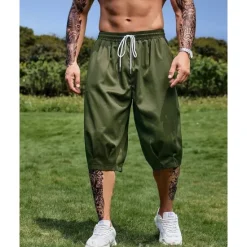 Sale OUKU Men's Capri Pants Summer Shorts Casual Shorts Pocket Drawstring Elastic Waist Plain Comfort Breathable Calf-Length Outdoor Vacation Sport Casual Black Army Green