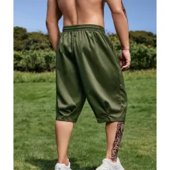 Sale OUKU Men's Capri Pants Summer Shorts Casual Shorts Pocket Drawstring Elastic Waist Plain Comfort Breathable Calf-Length Outdoor Vacation Sport Casual Black Army Green