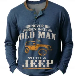 New OUKU Men's Car Henley Shirt Long Sleeve Print Fashion Daily Henley Casual Daily Festival Spring & Fall Blue Green Dark Gray Henley Henley T-Shirt