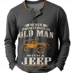 New OUKU Men's Car Henley Shirt Long Sleeve Print Fashion Daily Henley Casual Daily Festival Spring & Fall Blue Green Dark Gray Henley Henley T-Shirt