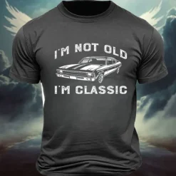 Hot OUKU Men's Car Letter Classic Old Man T Shirt Tee Top 100% Cotton Short Sleeve Graphic Shirt Black Dark Grey Army Green Comfortable Tee Street Sports Outdoor Fashion Designer Clothing
