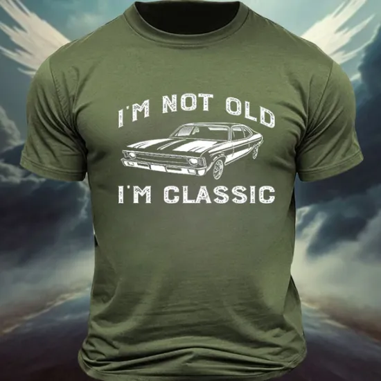 Hot OUKU Men's Car Letter Classic Old Man T Shirt Tee Top 100% Cotton Short Sleeve Graphic Shirt Black Dark Grey Army Green Comfortable Tee Street Sports Outdoor Fashion Designer Clothing