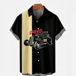 Sale OUKU Men's Car Letter Shirt Summer Hawaiian Shirt Aloha Shirt Short Sleeve Shirt Turndown Vintage Fashion Designer Street Daily Holiday 3D Print S M L Black