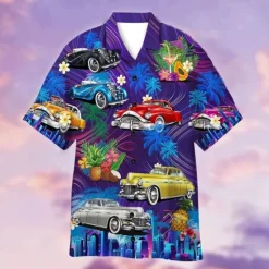 Online OUKU Men's Car Shirt Summer Hawaiian Shirt Aloha Shirt Shirt Turndown Fashion Designer Casual Outdoor Street Casual Yellow Red Purple S M L