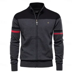 Outlet OUKU Men's Cardigan Sweater Cardigan Ribbed Knit Regular Tops Zipper Color Block Standing Collar Knitwear Neutral Outdoor Clothing Apparel Spring & Fall Black Blue S M L