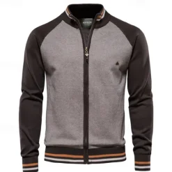 Online OUKU Men's Cardigan Sweater Cardigan Ribbed Knit Regular Tops Zipper Color Block Standing Collar Knitwear Neutral Outdoor Clothing Apparel Spring & Fall Black Navy Blue S M L
