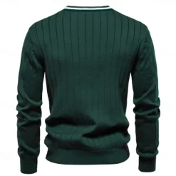 Hot OUKU Men's Cardigan Sweater Knit Button Up with White Trim Striped Deep V Knitwear Elegant School Training Clothing Apparel Bishop Sleeve Fall Winter Black Navy Blue S M L