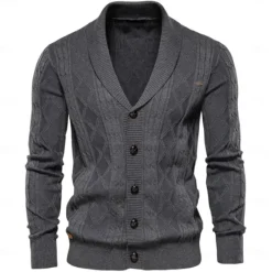 Sale OUKU Men's Cardigan Sweater Knit Patchwork Zipper Solid Color Rolled collar Knitwear Elegant School Training Clothing Apparel Fall Winter Red Brown Black S M L
