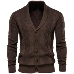 Sale OUKU Men's Cardigan Sweater Knit Patchwork Zipper Solid Color Rolled collar Knitwear Elegant School Training Clothing Apparel Fall Winter Red Brown Black S M L