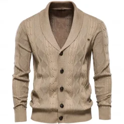 Sale OUKU Men's Cardigan Sweater Knit Patchwork Zipper Solid Color Rolled collar Knitwear Elegant School Training Clothing Apparel Fall Winter Red Brown Black S M L