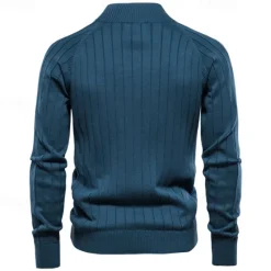 Hot OUKU Men's Cardigan Sweater Ribbed Cable Knit Zipper Jacquard Solid Color Turndown Knitwear Neutral Outdoor Causal Clothing Apparel T-shirt Sleeve Winter Spring & Fall Black Navy Blue S M L