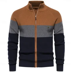 OUKU Men's Cardigan Sweater Zip Sweater Knit Patchwork Zipper Color Block Turtleneck Knitwear Elegant School Training Clothing Apparel Bishop Sleeve Fall Winter Navy Blue Royal Blue S M L