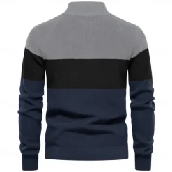 OUKU Men's Cardigan Sweater Zip Sweater Knit Patchwork Zipper Color Block Turtleneck Knitwear Elegant School Training Clothing Apparel Bishop Sleeve Fall Winter Navy Blue Royal Blue S M L