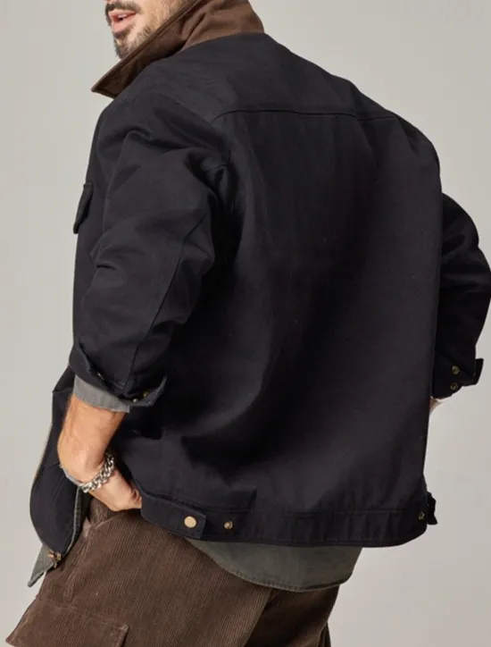 New OUKU Men's Cargo Jacket Transition Jacket Daily Windbreaker Pocket All Seasons Plain Work Lapel Regular Black Khaki Coffee Jacket