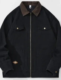 New OUKU Men's Cargo Jacket Transition Jacket Daily Windbreaker Pocket All Seasons Plain Work Lapel Regular Black Khaki Coffee Jacket