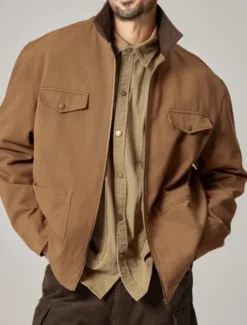 New OUKU Men's Cargo Jacket Transition Jacket Daily Windbreaker Pocket All Seasons Plain Work Lapel Regular Black Khaki Coffee Jacket