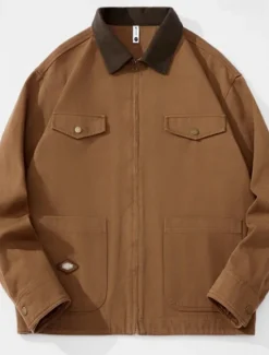 New OUKU Men's Cargo Jacket Transition Jacket Daily Windbreaker Pocket All Seasons Plain Work Lapel Regular Black Khaki Coffee Jacket