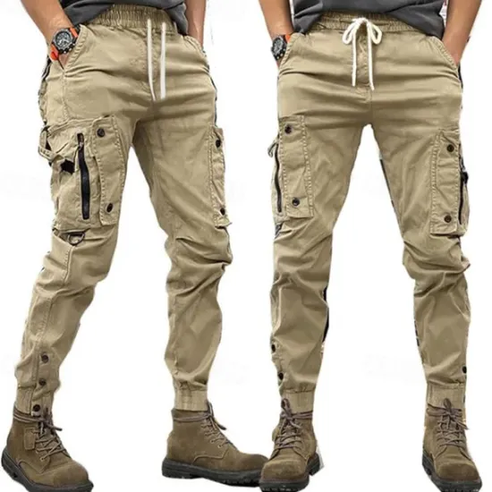 Best OUKU Men's Cargo Pants Cargo Trousers Pocket Drawstring Elastic Waist Plain Comfort Breathable Outdoor Daily Going out Fashion Casual Black Khaki