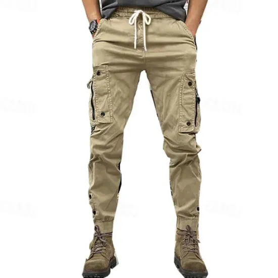 Best OUKU Men's Cargo Pants Cargo Trousers Pocket Drawstring Elastic Waist Plain Comfort Breathable Outdoor Daily Going out Fashion Casual Black Khaki