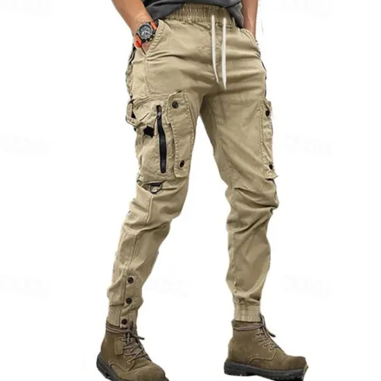 Best OUKU Men's Cargo Pants Cargo Trousers Pocket Drawstring Elastic Waist Plain Comfort Breathable Outdoor Daily Going out Fashion Casual Black Khaki