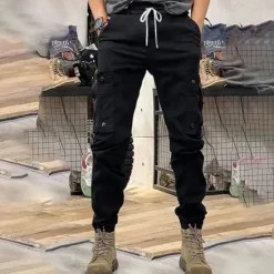 Best OUKU Men's Cargo Pants Cargo Trousers Pocket Drawstring Elastic Waist Plain Comfort Breathable Outdoor Daily Going out Fashion Casual Black Khaki