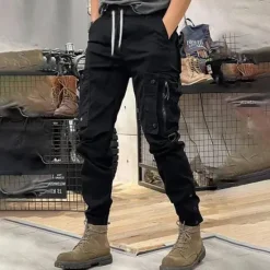 Best OUKU Men's Cargo Pants Cargo Trousers Pocket Drawstring Elastic Waist Plain Comfort Breathable Outdoor Daily Going out Fashion Casual Black Khaki