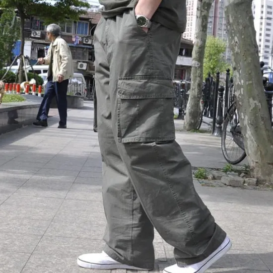 Sale OUKU Men's Cargo Pants Cargo Trousers Baggy Pants Flap Pocket Plain Breathable Outdoor Daily Big and Tall Black Green